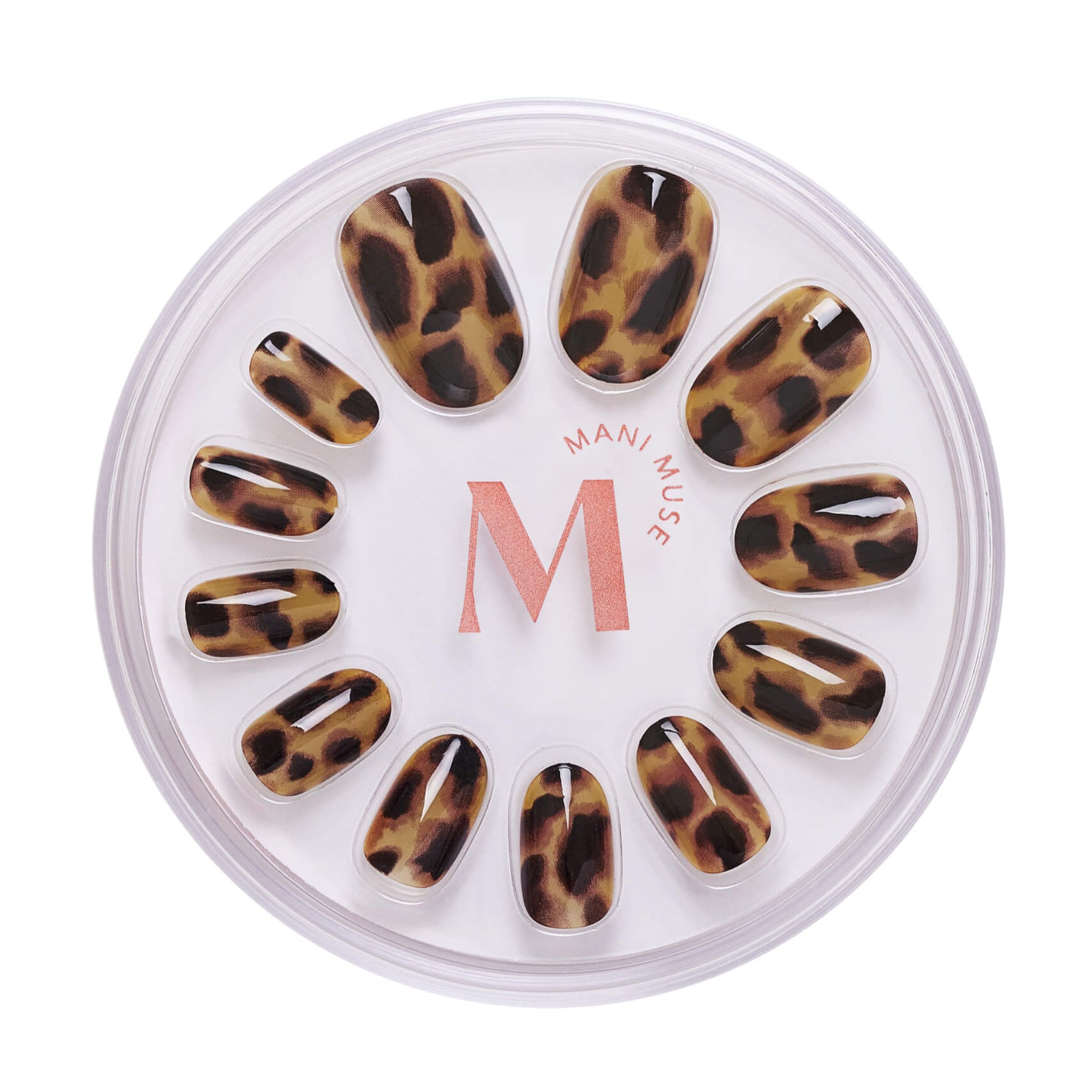 Cat's Meow tortoiseshell pattern press-on nails by Mani Muse, on white background.