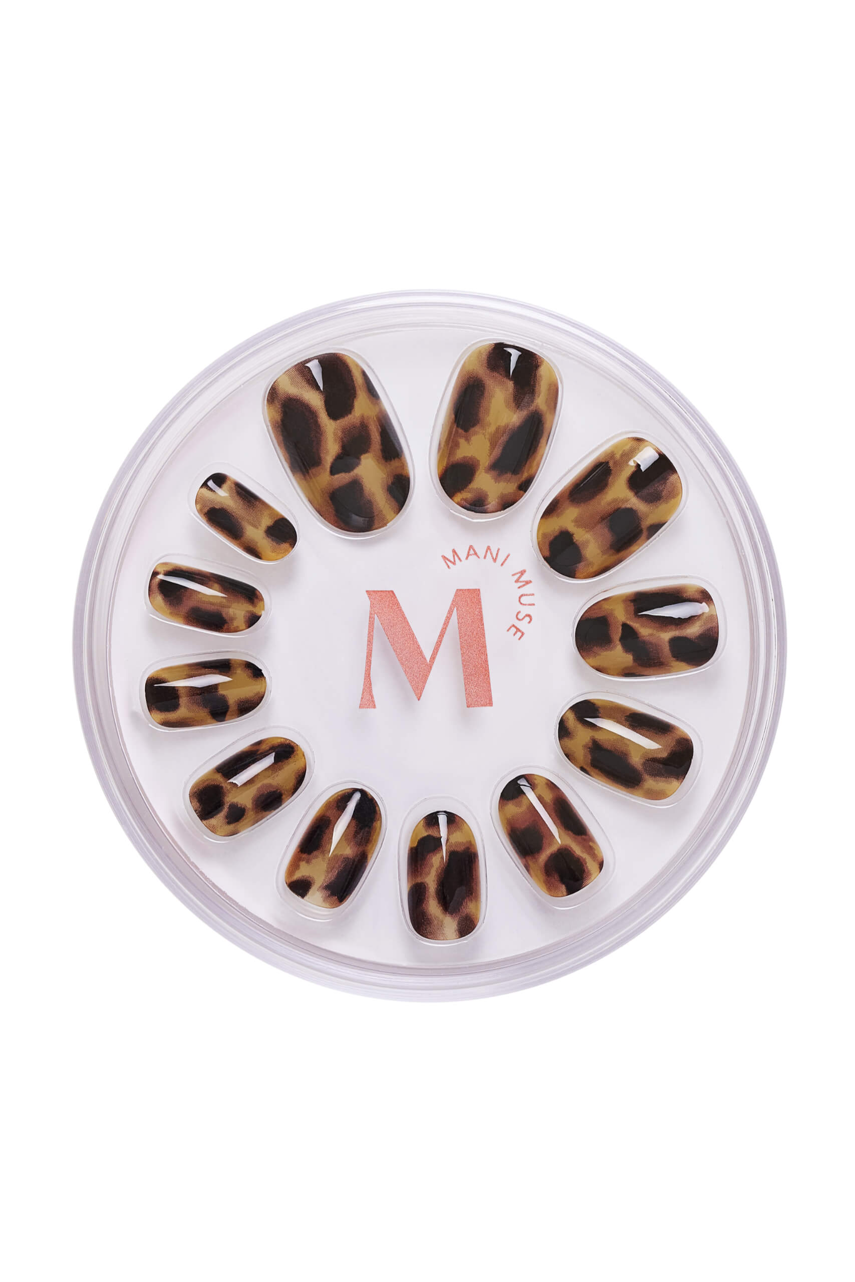 Cat's Meow tortoiseshell pattern press-on nails by Mani Muse, on white background.