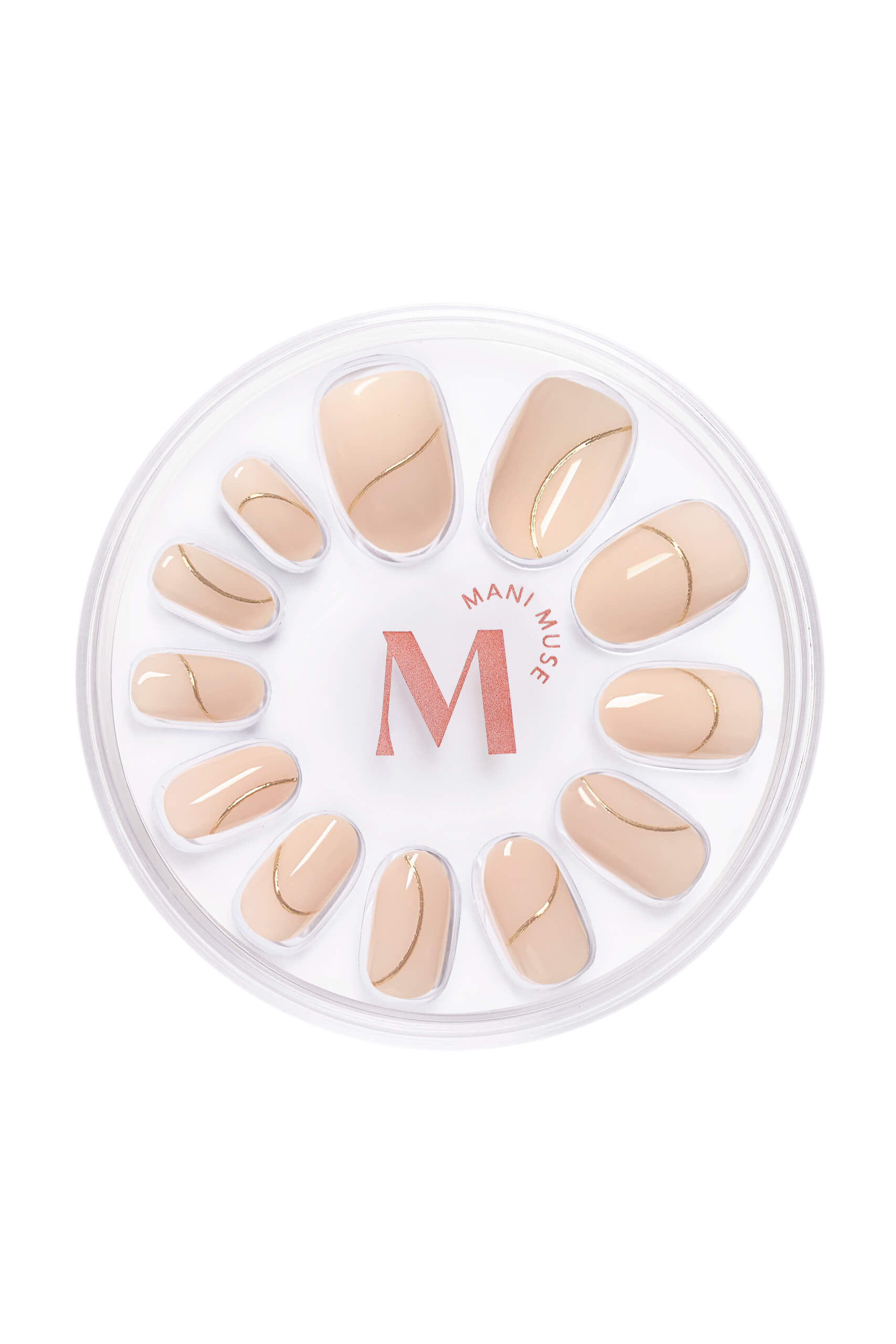 Half Past Nude neutral nude press-on nails by Mani Muse, on white background.