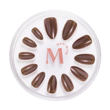 You Choco-alot chocolate brown glazed press-on nails by Mani Muse, on white background.