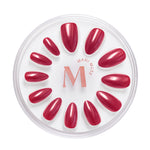 Drop Dead Red, rhubarb red press-on nails by Mani Muse, on white background.
