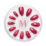 Drop Dead Red, rhubarb red press-on nails by Mani Muse, on white background.