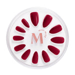 Jam Sesh rhubarb red press-on nails by Mani Muse, on white background.