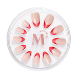Sleigh The Way holiday red french tips with pearl glaze press-on nails by Mani Muse, on white background.