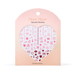 Smitten Mitten Valentines icons: hearts, cherries, bows nail art stickers by Mani Muse, on white background.