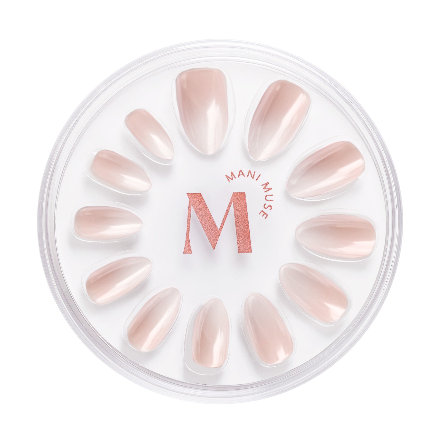 Socially Veri-Fly glazed ombre french press-on nails by Mani Muse, on white background.